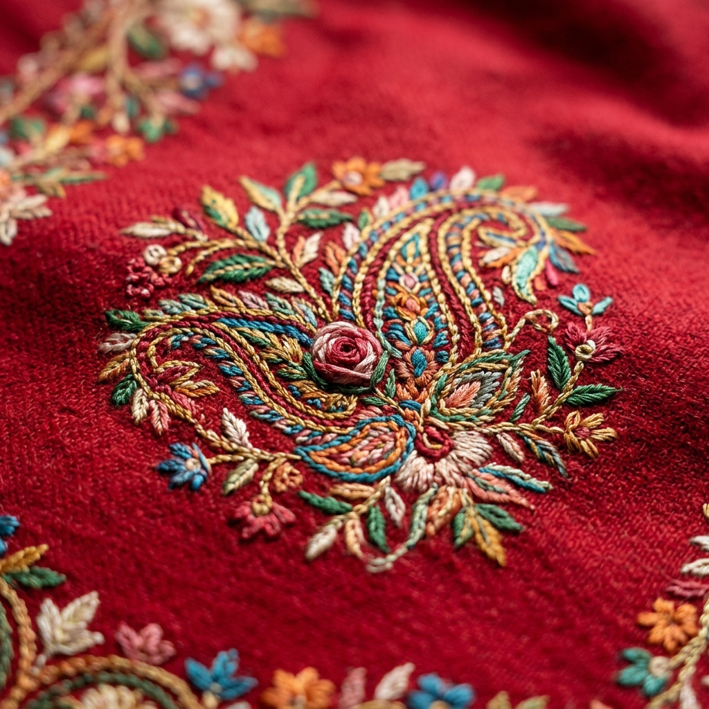 Sozni-embroidered pashmina detail